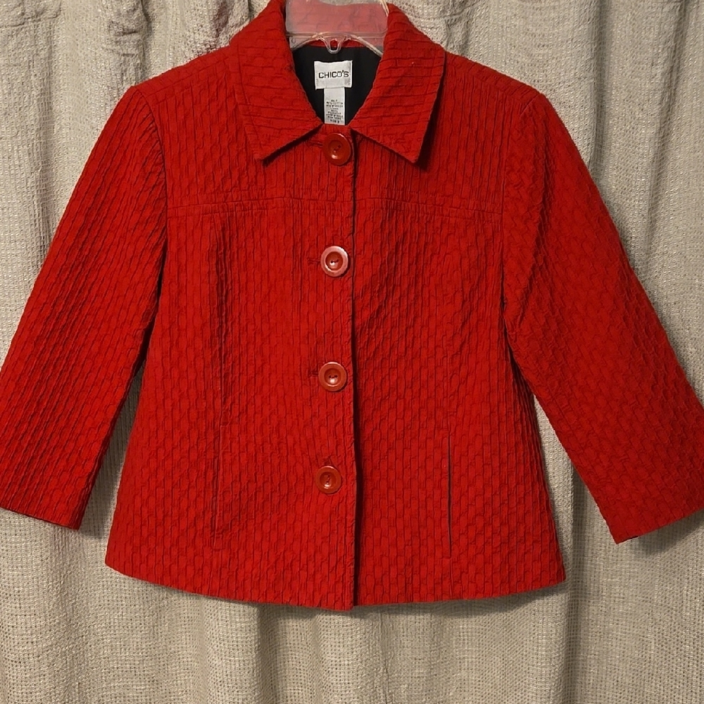 Chico's Red Textured Women's Blazer Jacket Chicos 0 (women's 4)